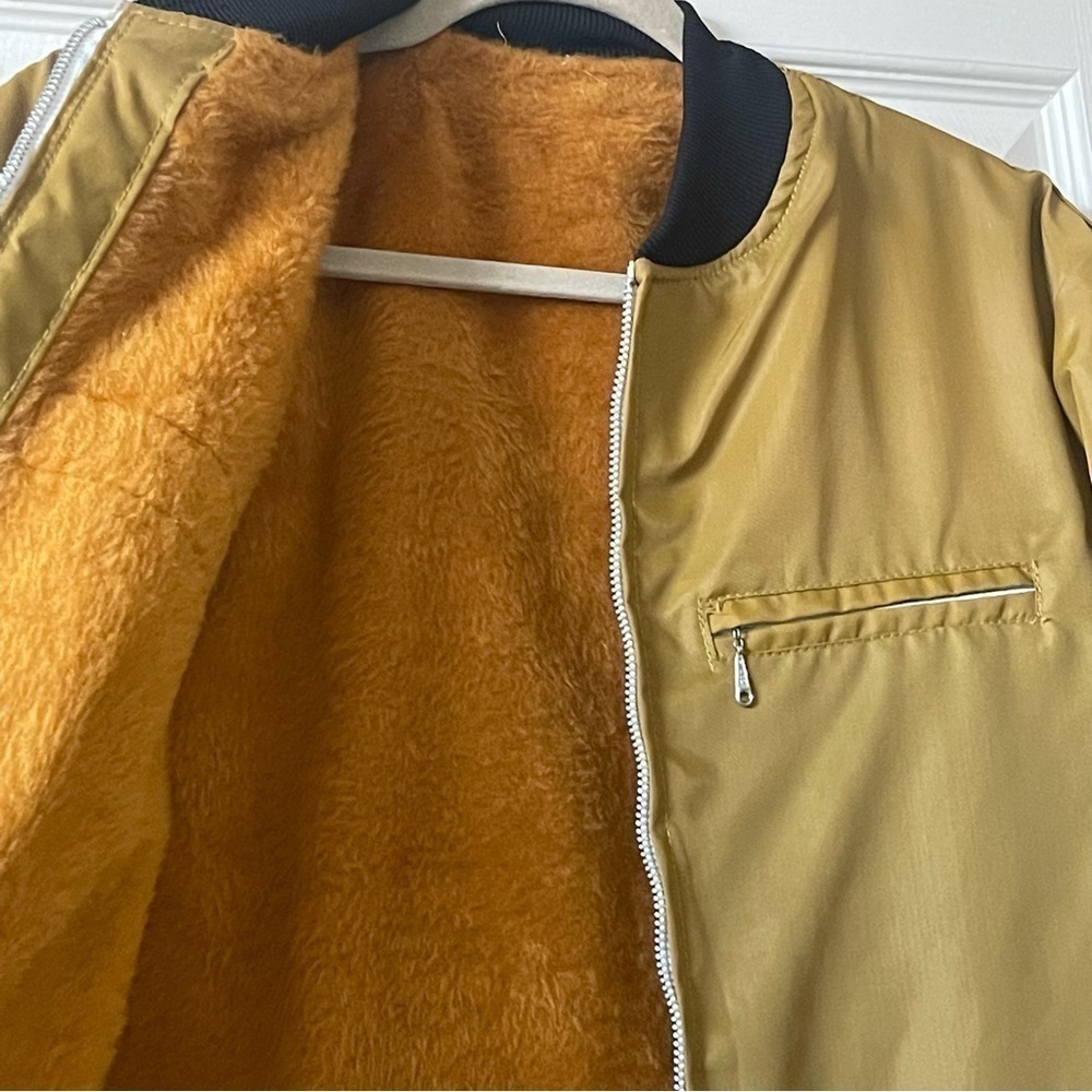 Ford Vintage Rare 90s Winter Jacket Zip Up Fuzzy Lined  Yellow Mustard Size l - Picture 5 of 16